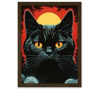 Wall Art Print In the Shadow of the Celestial Black Cat Vintage Pulp Art Sci-Fi Cover Artwork Red Yellow Blue Solar Eclipse Artwork Framed A4 Artery8 Brown A4