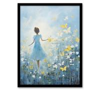 Artery8 Wall Art Print In Wildflower Meadow Oil Painting Soft Blue Yellow Butterflies Spring Landscape Art Framed in Black | Size: W12" x H16" Artery8 Black W12" x H16"
