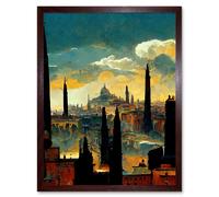 Artery8 Wall Art Print Industrial Cityscape Sunset Art Framed in Brown | Size: W12" x H16" Artery8 Brown W12" x H16"