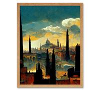 Artery8 Wall Art Print Industrial Cityscape Sunset Art Framed in Light Oak | Size: W12" x H16" Artery8 Light Oak W12" x H16"