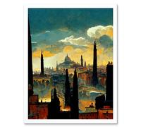Artery8 Wall Art Print Industrial Cityscape Sunset Art Framed in White | Size: W12" x H16" Artery8 White W12" x H16"