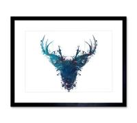 Artery8 Wall Art Print Ink Splat Deer Stag Artwork Framed 9X7 Inch in Black | Size: W7" x H9" Artery8 Black W7" x H9"