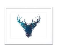 Artery8 Wall Art Print Ink Splat Deer Stag Artwork Framed 9X7 Inch in White | Size: W7" x H9" Artery8 White W7" x H9"