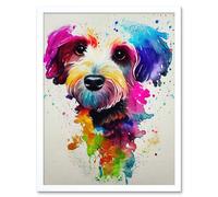 Artery8 Wall Art Print Ink Splatter Cockapoo Dog Watercolour Painting Art Framed in White | Size: W12" x H16" Artery8 White W12" x H16"