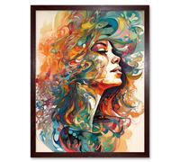 Artery8 Wall Art Print Iris Goddess of Rainbows Multicoloured Flowing Hair Deity Portrait Modern Watercolour Art Framed in Brown | Size: W12" x H16" Artery8 Brown W12" x H16"