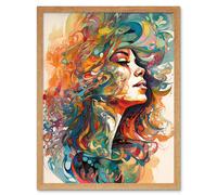 Artery8 Wall Art Print Iris Goddess of Rainbows Multicoloured Flowing Hair Deity Portrait Modern Watercolour Art Framed | Size: W12" x H16" Artery8 Light Oak W12" x H16"
