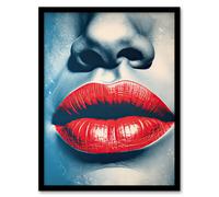 Artery8 Wall Art Print Irresistible Lips Lipstick Love Seduction in Blue & Red Framed Art | Size: W12" x H16" Artery8 Red W12" x H16"