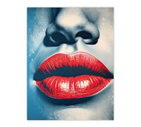 Artery8 Wall Art Print Irresistible Lips Lipstick Love Seduction in Blue & Red Poster | Size: W18" x H24" Artery8 Red W18" x H24"
