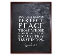 Artery8 Wall Art Print Isaiah 26:3 Perfect Peace They Trust In You Christian Bible Verse Quote Scripture Typography Art Framed | Size: W12" x H16" Artery8 Brown W12" x H16"