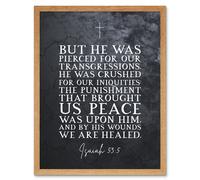 Artery8 Wall Art Print Isaiah 53:5 By His Wounds We Are Healed Christian Bible Verse Quote Scripture Typography Art Framed | Size: W12" x H16" Artery8 Light Oak W12" x H16"