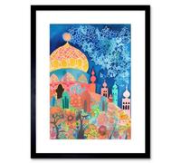 Artery8 Wall Art Print Islamic Mosque At Night Folk Art Watercolour Painting Artwork Framed 9X7 Inch