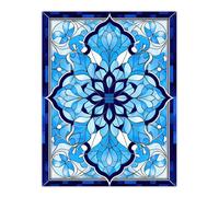 Wall Art Print Islamic Vegetal Pattern Blue and White Stained Glass Inspired Geometric Floral Design Poster Artery8 Blue W24 inch x H32 inch