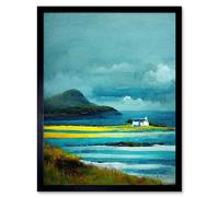 Artery8 Wall Art Print Isle Harris White Crofters Cottage Scotland Seascape Art Framed in Black | Size: W12" x H16" Artery8 Black W12" x H16"