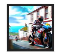 Artery8 Wall Art Print Isle of Man Tt Races Motorbike Motorsport Watercolour Street Scene Square Framed Picture 16X16 Inch | Size: W16" x H16" Artery8 Black W16" x H16"