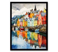 Wall Art Print Isle of Mull Calm Tobermory Bay Colourful Houses Framed Artery8 Multi W12 inch x H16 inch