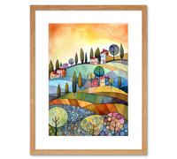 Artery8 Wall Art Print Italian Countryside Midsummer Landscape Folk Artwork Framed 9X7 Inch in Beige | Size: W7" x H9" Artery8 Beige W7" x H9"