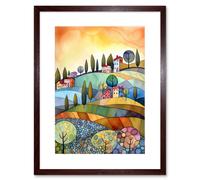 Artery8 Wall Art Print Italian Countryside Midsummer Landscape Folk Artwork Framed 9X7 Inch in Brown | Size: W7" x H9" Artery8 Brown W7" x H9"