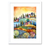 Artery8 Wall Art Print Italian Countryside Midsummer Landscape Folk Artwork Framed 9X7 Inch in White | Size: W7" x H9" Artery8 White W7" x H9"
