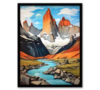 Artery8 Wall Art Print Italian Dolomites Oil Painting River Leading To Majestic Mountain Range In Italy Art Framed in Black | Size: A4 Artery8 Black A4