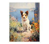 Artery8 Jack Russell Terrier Floral Dog Portrait Oil Painting Unframed Wall Art Print Poster Home Decor Premium
