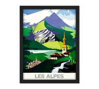Artery8 Wall Art Print Jacquelin Alps Mountains French Railway Advert Large Framed Wall Décor Art in Brown | Size: W18" x H24" Artery8 Brown W18" x H24"