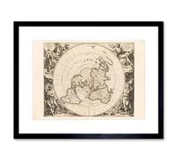 Artery8 Wall Art Print Jacques Cassini Flat Earth Map 1713 Sepia Colour Terrestrial Planisphere According to Astronomers New Observations Decorative Artery8 Black W7" x H9"