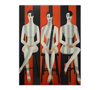Artery8 Wall Art Print Jailhouse Rock Conceptual Vintage Style Oil Painting Red Grey White Striped Musician Female Trio Poster | Size: W12" x H16" Artery8 Red W12" x H16"