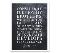 Artery8 Wall Art Print James 1:2-3 The Testing of Your Faith Develops Perserverance Christian Bible Verse Quote Scripture Typography Art Framed Artery8 White W12" x H16"