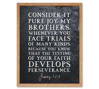 Artery8 Wall Art Print James 1:2-3 The Testing of Your Faith Develops Perserverance Christian Bible Verse Quote Scripture Typography Art Framed Artery8 Light Oak W12" x H16"