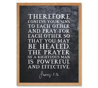 Artery8 Wall Art Print James 5:16 Pray For Each Other So That You May Be Healed Christian Bible Verse Quote Scripture Typography Art Framed Artery8 Light Oak W12" x H16"