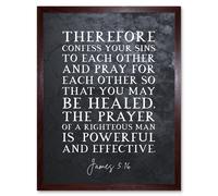 Artery8 Wall Art Print James 5:16 Pray For Each Other So That You May Be Healed Christian Bible Verse Quote Scripture Typography Art Framed Artery8 Brown W12" x H16"
