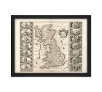 Artery8 Wall Art Print Jansson 17th Century Anglo Saxon Map Britain Large Framed Wall Décor Art in Black | Size: W18" x H24" Artery8 Black W18" x H24"