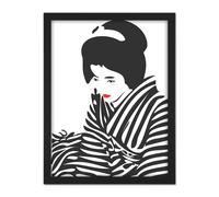 Artery8 Wall Art Print Japan Geisha Lipstick Stripes Large Framed Wall Décor Art in Light Oak | Size: W18" x H24" Artery8 Light Oak W18" x H24"