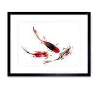 Artery8 Wall Art Print Japan Koi Fish Black And Red Art Framed 9X7 Inch