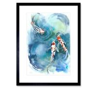 Artery8 Wall Art Print Japan Koi Fish Near Surface Art Framed 9x7 inch in Black | Size: W7" x H9" Artery8 Black W7" x H9"