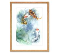Artery8 Wall Art Print Japan Koi Fish Pond Art Framed 9x7 inch in Beige | Size: W7" x H9" Artery8 Beige W7" x H9"