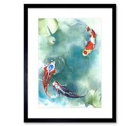 Artery8 Wall Art Print Japan Koi Fish With Lilies Art Framed 9X7 Inch