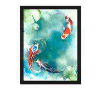 Artery8 Wall Art Print Japan Koi Fish With Lilies Large Large Framed Wall Décor Art in Brown | Size: W18" x H24" Artery8 Brown W18" x H24"