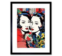 Artery8 Wall Art Print Japan Women Linocut Vibrant Geometric Patterns Lgbtq Pan Portrait Halftone Artwork Framed 9X7 Inch