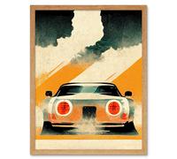 Artery8 Wall Art Print Japanese Sports Car Vintage Vector Yellow Silver Black Art Framed in Light Oak | Size: W12" x H16" Artery8 Light Oak W12" x H16"