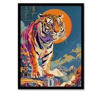 Artery8 Wall Art Print Japanese Tiger in Sun Abstract Colourful Classic Art Framed Poster in Black | Size: A4 Artery8 Black A4