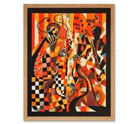 Artery8 Wall Art Print Jazz Music Band Musicians Abstract Modern Folk Art Painting Art Framed in Light Oak | Size: W12" x H16" Artery8 Light Oak W12" x H16"