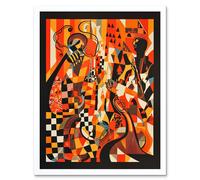 Artery8 Wall Art Print Jazz Music Band Musicians Abstract Modern Folk Art Painting Art Framed in White | Size: W12" x H16" Artery8 White W12" x H16"