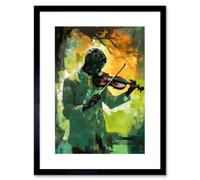 Artery8 Wall Art Print Jazz Violin Player Playing Violin Under A Tree Artwork Framed 9X7 Inch