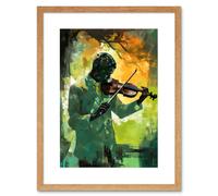 Artery8 Wall Art Print Jazz Violin Player Playing Violin Under a Tree Artwork Framed 9X7 Inch in Beige | Size: W7" x H9" Artery8 Beige W7" x H9"