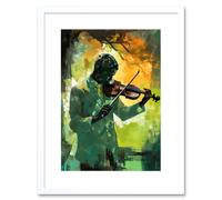 Artery8 Wall Art Print Jazz Violin Player Playing Violin Under a Tree Artwork Framed 9X7 Inch in White | Size: W7" x H9" Artery8 White W7" x H9"