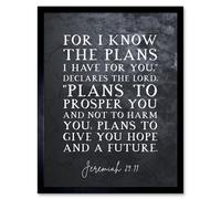 Wall Art Print Jeremiah 29:11 I Know The Plans I have For You Plans to Give You Hope Christian Bible Verse Quote Scripture Typography Art Framed Artery8 Black W12 inch x H16 inch