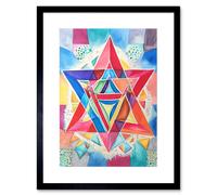 Artery8 Jewish Star Of David Bright Multicoloured Folk Art Watercolour Painting Artwork Framed Print Wall Art 9X7 Inch