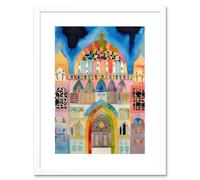 Artery8 Wall Art Print Jewish Synagogue Decorated Facade Folk Art Watercolour Painting Artwork Framed 9X7 Inch in White | Size: W7" x H9" Artery8 White W7" x H9"