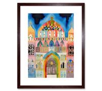 Artery8 Wall Art Print Jewish Synagogue Decorated Facade Folk Art Watercolour Painting Artwork Framed 9X7 Inch in Brown | Size: W7" x H9" Artery8 Brown W7" x H9"